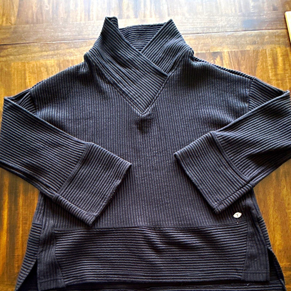Tahari Sport Women's Black Rib-Knit Cowl Neck Pullover Sweater Long Sleeve XL